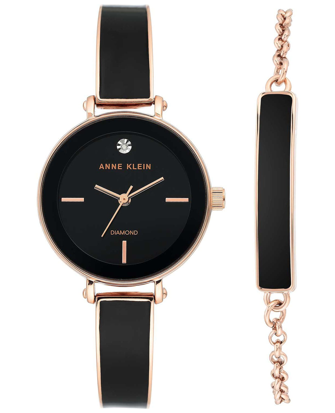 Anne Klein Anne Klein Box Set 3620BKST  3620BKST кварцевые женские часы черный циферблат, браслет сталь c pvd покрытием — вид спереди