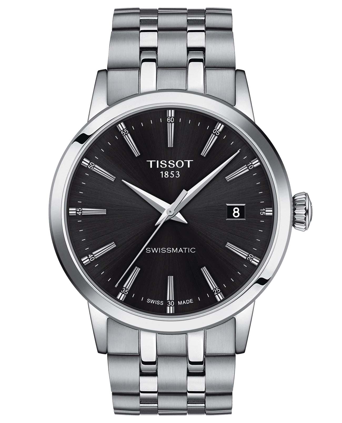 Tissot Tissot Classic Dream Swissmatiс T129.407.11.051.00 Classic Dream T1294071105100 механические мужские часы черный циферблат, браслет нержавеющая сталь — вид спереди