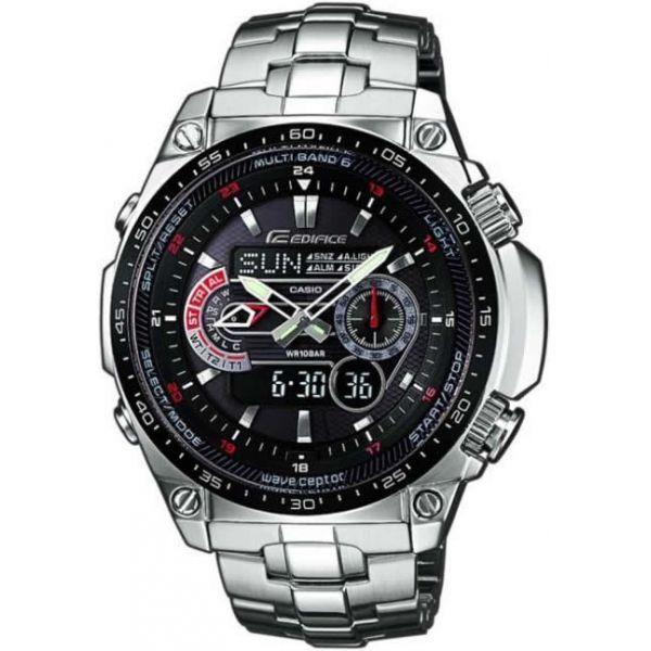 Casio Casio Edifice ECW-M300EDB-1A  ECW-M300EDB-1A кварцевые мужские часы черный циферблат, браслет 18-каратное желтое золото — вид спереди