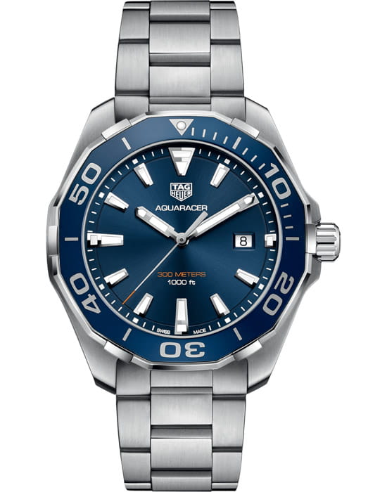 TAG Heuer TAG Heuer Aquaracer WAY101C.BA0746  WAY101C.BA0746 кварцевые мужские часы синий циферблат, браслет нержавеющая сталь — вид спереди
