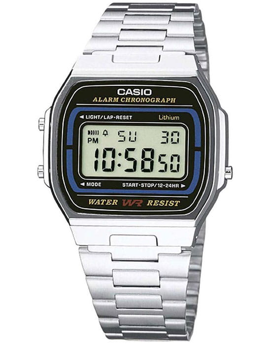 Casio Casio Collection A-164WA-1 Retro A-164WA-1 кварцевые мужские часы серый циферблат, браслет нержавеющая сталь — вид спереди