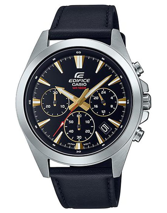 Casio Casio Edifice EFV-630L-1AVUDF (EFV-630L-1A) EFV EFV-630L-1A кварцевые мужские часы черный циферблат, браслет кожаный — вид спереди