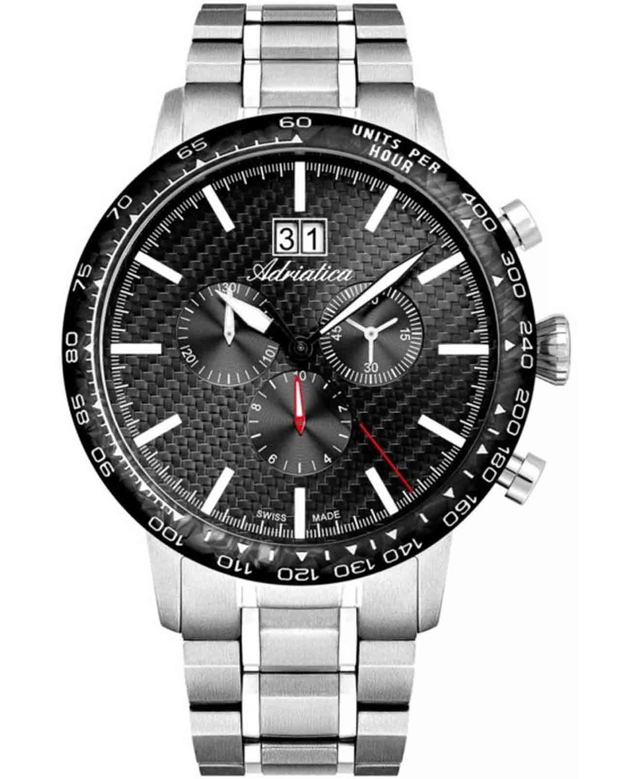 Adriatica Adriatica Aviation A8383.4114CH  A8383.4114CH кварцевые мужские часы черный циферблат, браслет титановый — вид спереди
