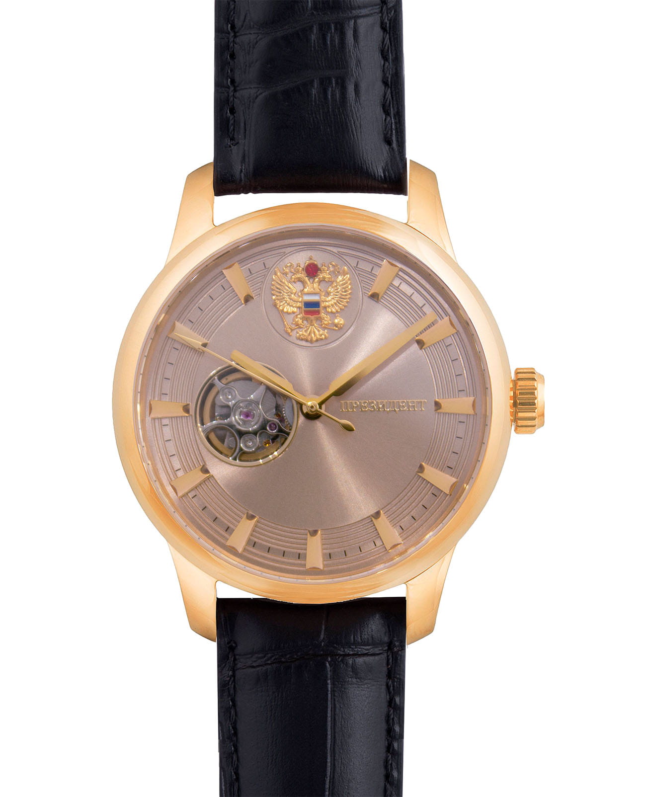 Президент Президент 3916096  3916096 механические мужские часы бежевый циферблат, браслет кожаный — вид спереди