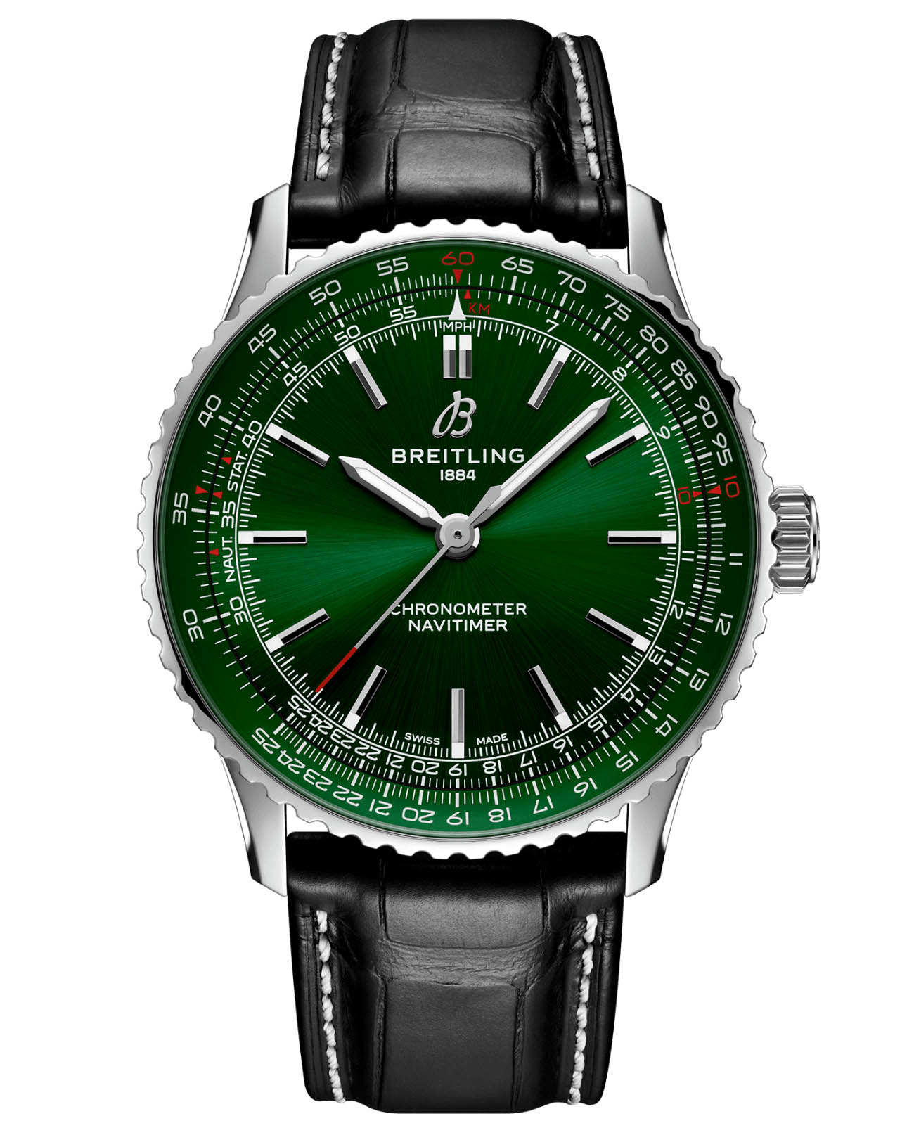 Breitling Breitling Navitimer Automatic 41 A17329371L1P1  A17329371L1P1 механические мужские часы зеленый циферблат, браслет кожаный — вид спереди