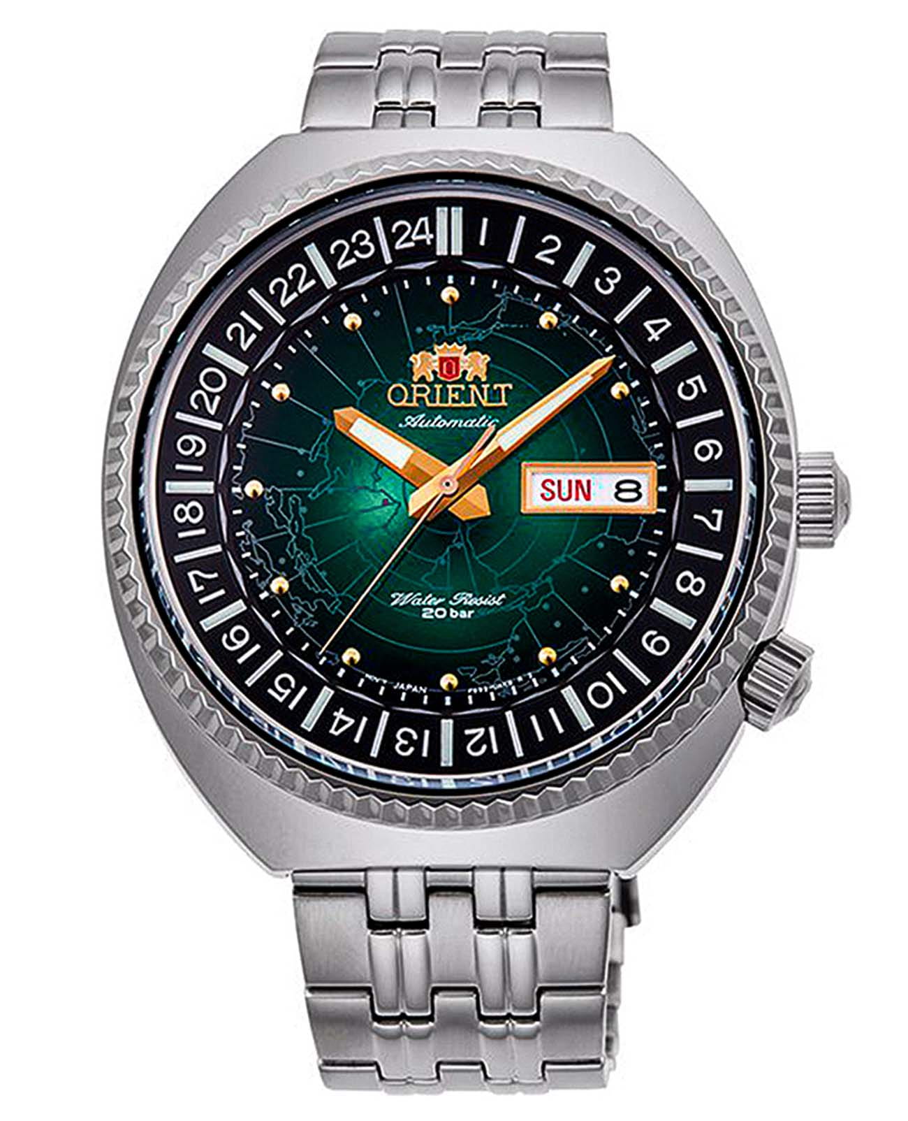 Orient Orient Revival RA-AA0E02E (RN-AA0E02E)  RA-AA0E02E механические мужские часы зеленый циферблат, браслет нержавеющая сталь — вид спереди
