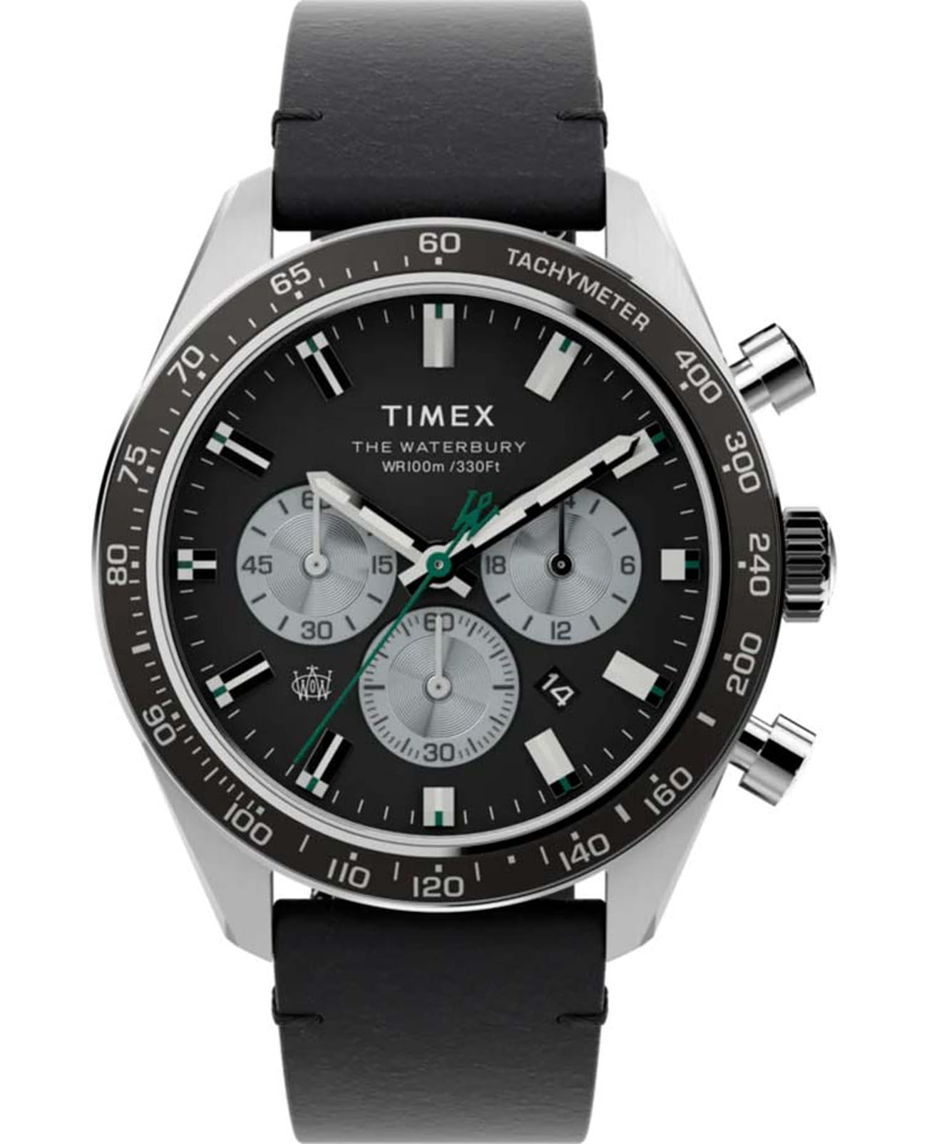 Timex Timex Waterbury Chronograph TW2V42500  TW2V42500 кварцевые мужские часы черный циферблат, браслет кожаный — вид спереди