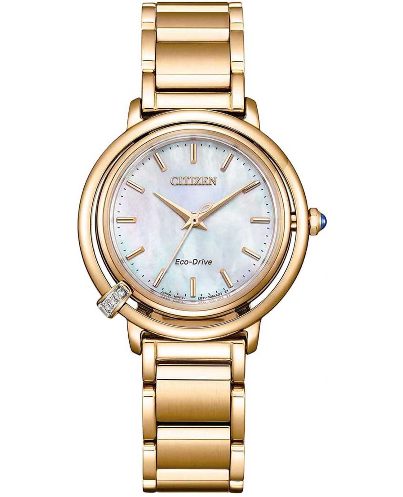 Citizen Citizen Citizen L EM1093-61D  EM1093-61D кварцевые женские часы перламутровый циферблат, браслет нержавеющая сталь с ip-покрытием — вид спереди