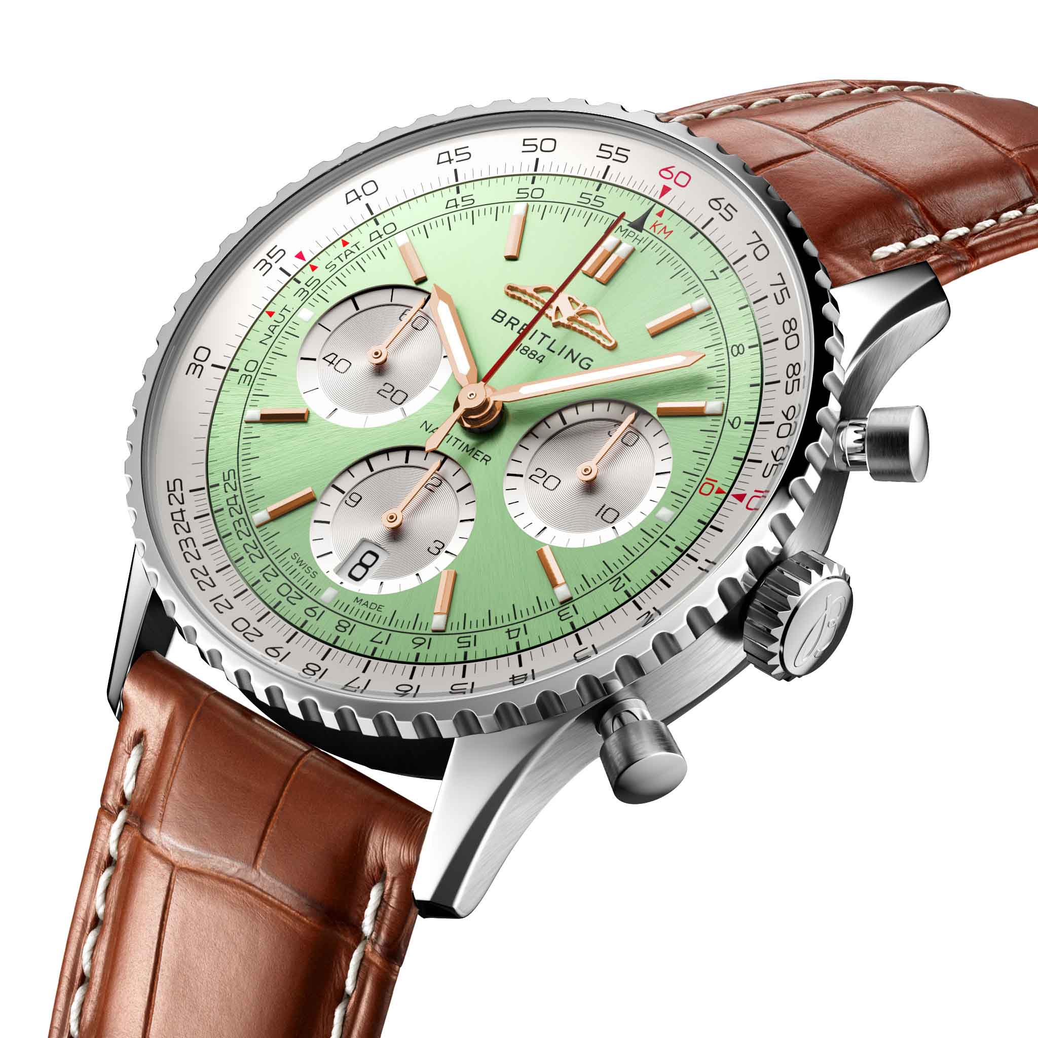 Breitling Breitling Navitimer B01 Chronograph 41 AB0139211L1P1 механические мужские часы часы крупный план зеленый циферблата