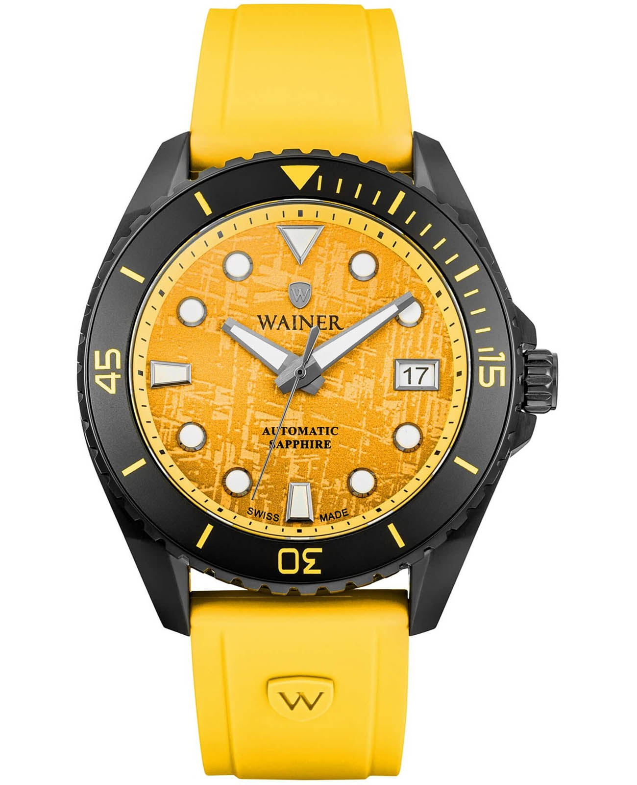 Wainer Wainer Automatic WA.25110-B  WA.25110-B механические мужские часы желтый циферблат, браслет силикон — вид спереди