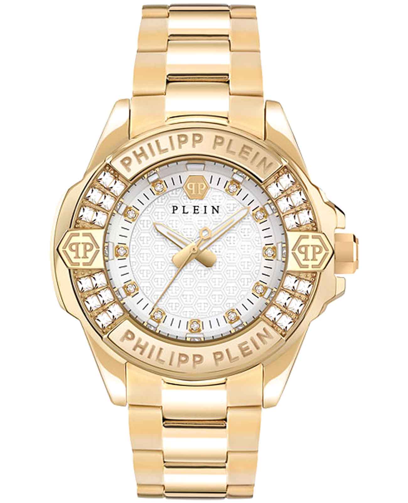 Philipp Plein Philipp Plein Plein Majesty PWOFA0725  PWOFA0725 кварцевые женские часы белый циферблат, браслет нержавеющая сталь с pvd-покрытием — вид спереди