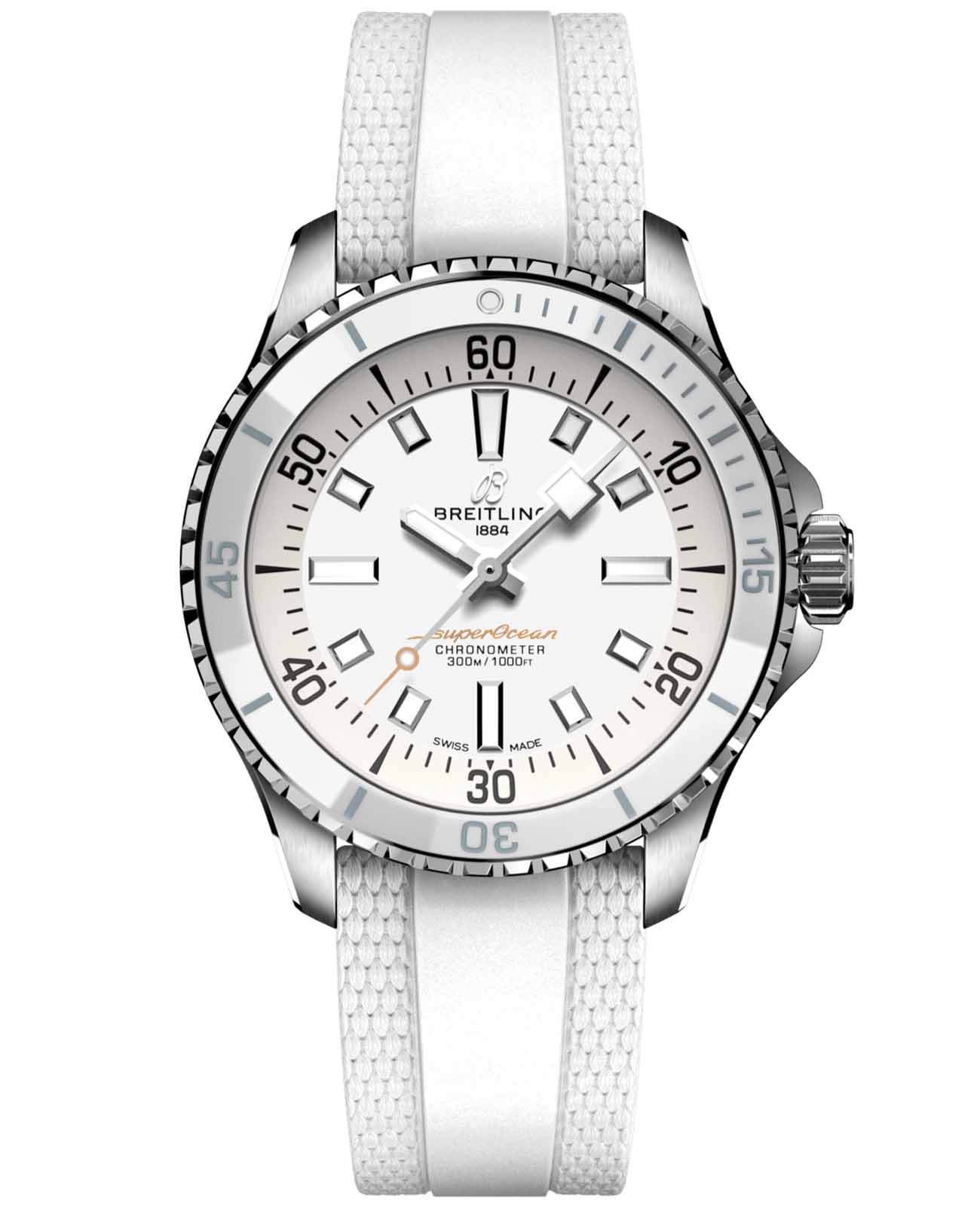 Breitling Breitling Superocean Automatic 36 A17377211A1S1  A17377211A1S1 механические мужские часы белый циферблат, браслет каучук — вид спереди