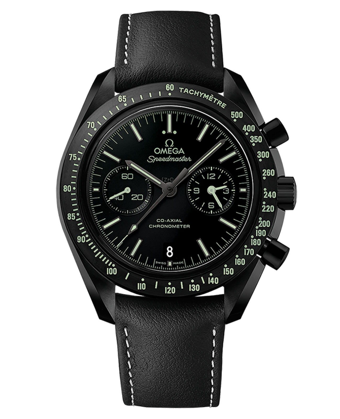 Omega Omega Speedmaster Dark Side of the Moon 311.92.44.51.01.004 Dark Side of The Moon 31192445101004 механические мужские часы черный циферблат, браслет кожаный — вид спереди