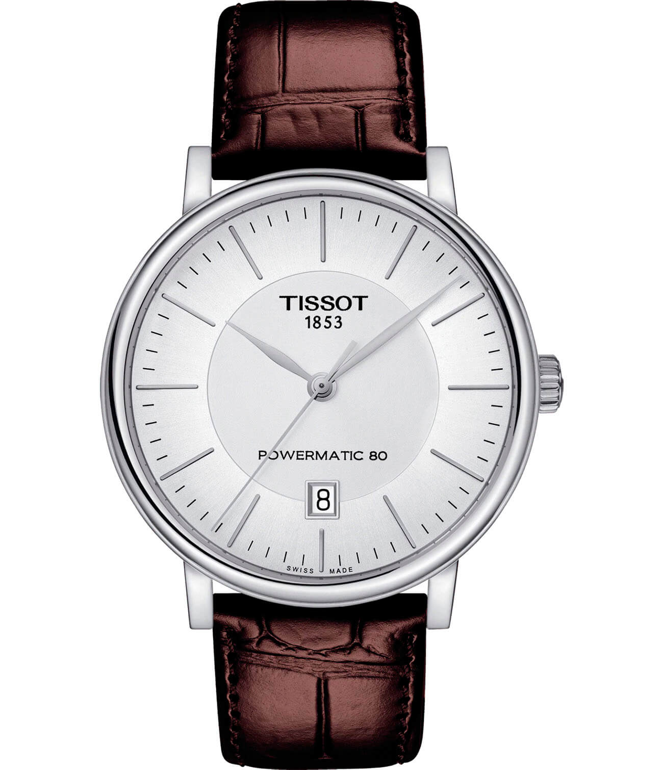 Tissot Tissot Carson Premium Powermatic 80 T122.407.16.031.00 Carson T1224071603100 механические мужские часы белый циферблат, браслет кожаный — вид спереди