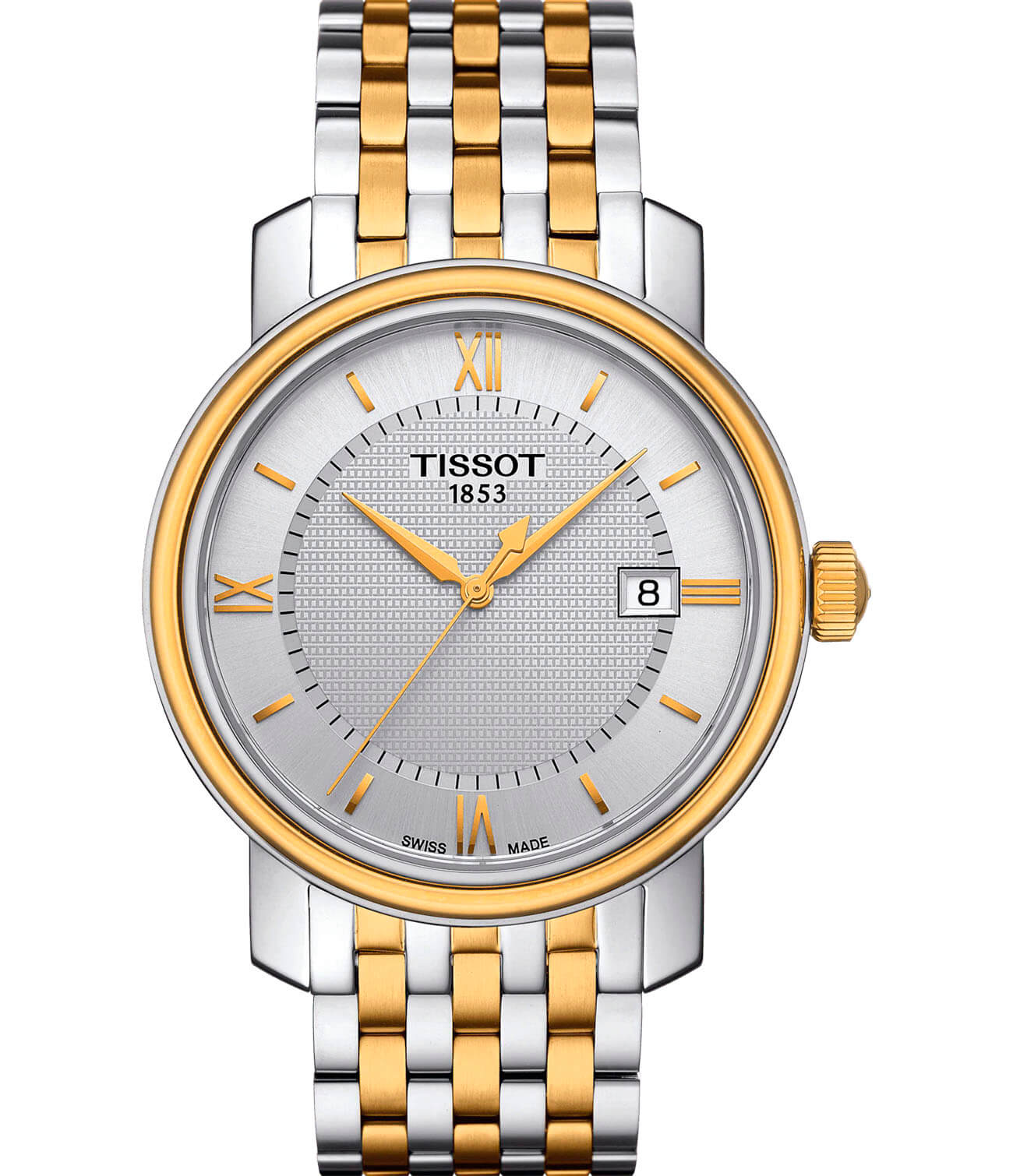 Tissot Tissot Bridgeport T097.410.22.038.00 Bridgeport T0974102203800 кварцевые мужские часы белый циферблат, браслет сталь c pvd покрытием — вид спереди