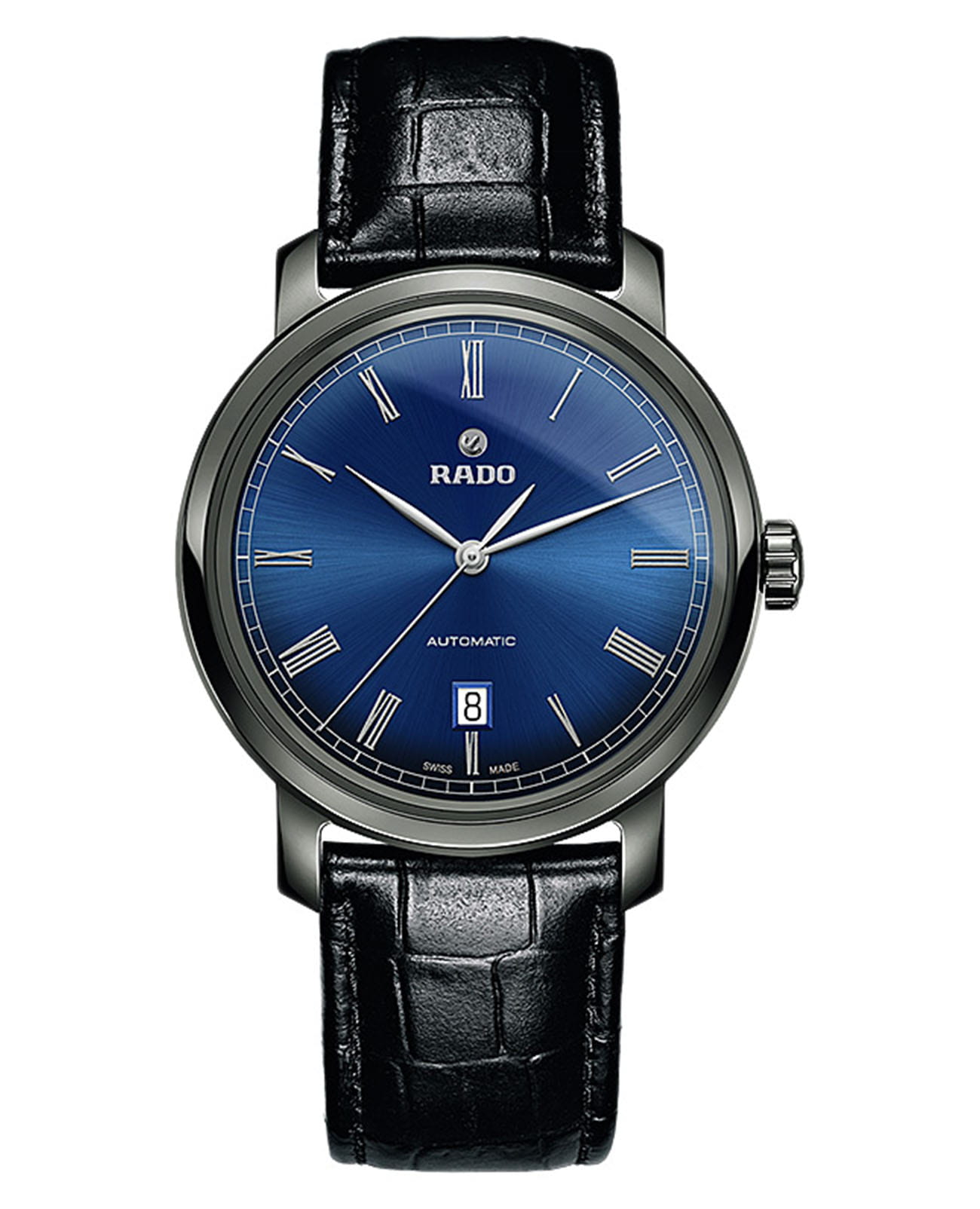 Rado Rado Diamaster R14806206 Automatic R14806206 механические мужские часы синий циферблат, браслет кожаный — вид спереди