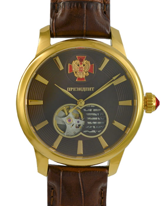 Президент Президент 3916092  3916092 механические мужские часы белый циферблат, браслет кожаный — вид спереди
