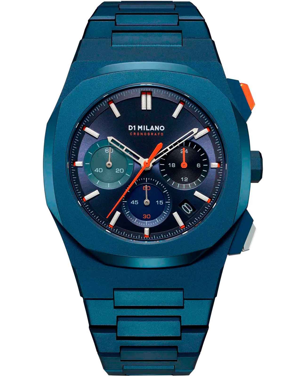 D1 Milano D1 Milano Cronografo CHBJ12  CHBJ12 кварцевые мужские часы синий циферблат, браслет нержавеющая сталь с pvd-покрытием — вид спереди
