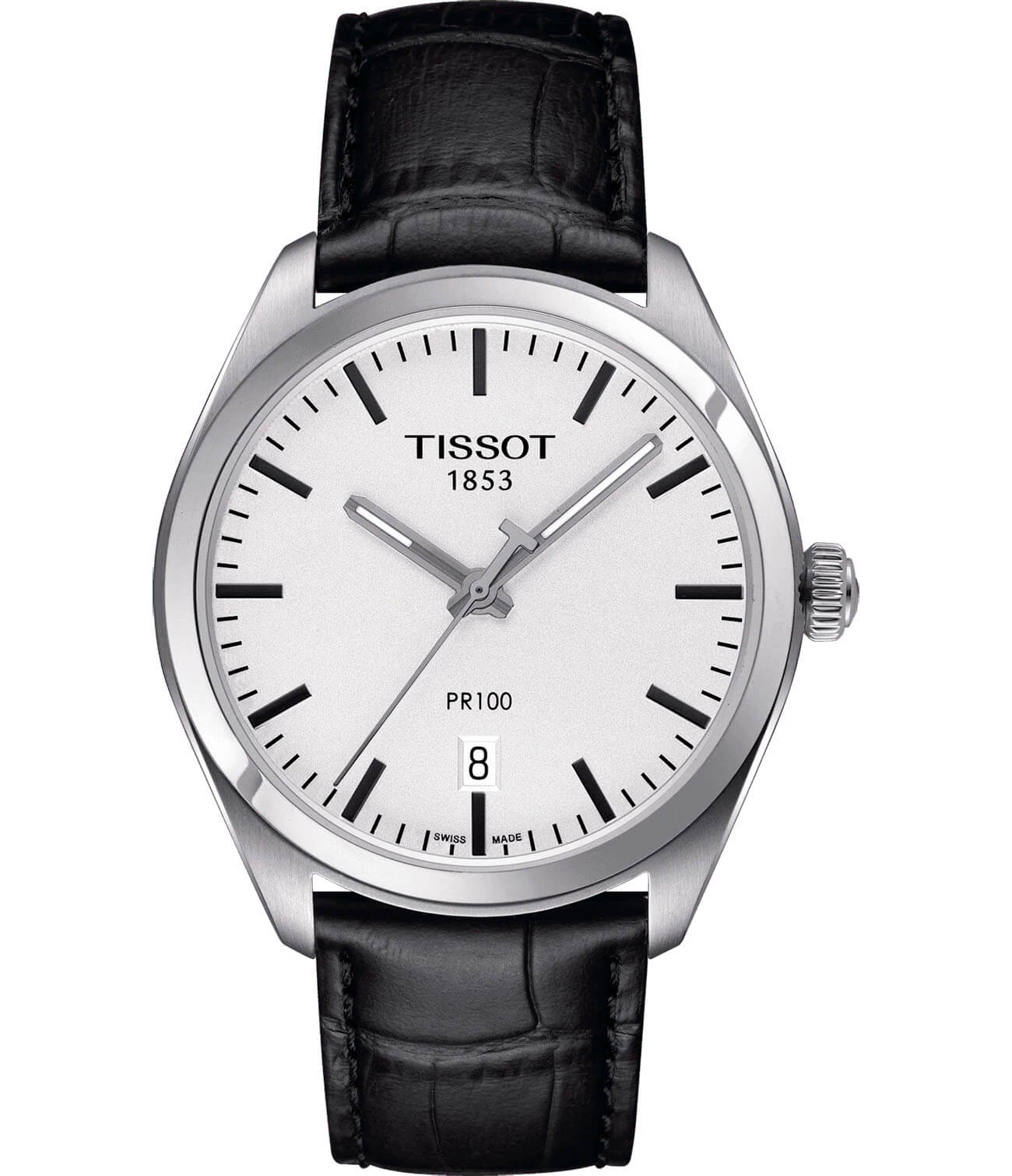 Tissot Tissot PR 100 T101.410.16.031.00 PR 100 T1014101603100 кварцевые мужские часы белый циферблат, браслет кожаный — вид спереди