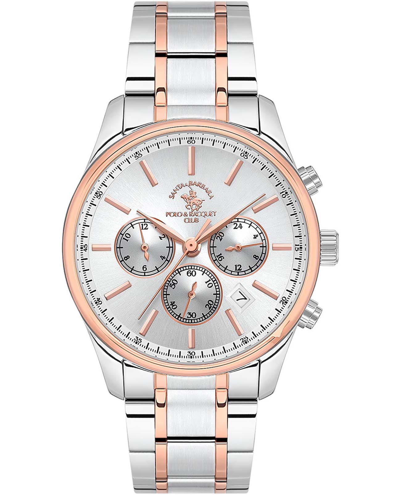 Santa Barbara Polo & Racquet Club Santa Barbara Polo & Racquet Club Noble SB.1.10580-4  SB.1.10580-4 кварцевые мужские часы серебристый циферблат, браслет нержавеющая сталь с ip-покрытием — вид спереди