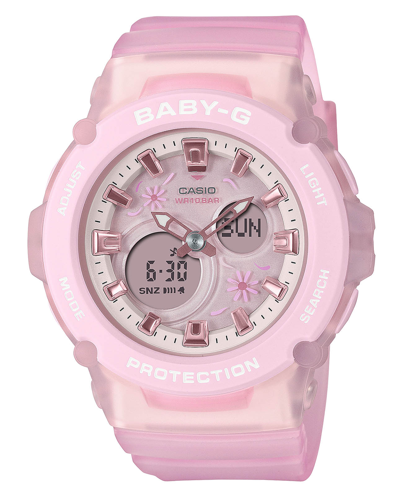 Casio Casio Baby-G BGA-270FL-4A  BGA-270FL-4A кварцевые женские часы розовый циферблат, браслет пластик — вид спереди