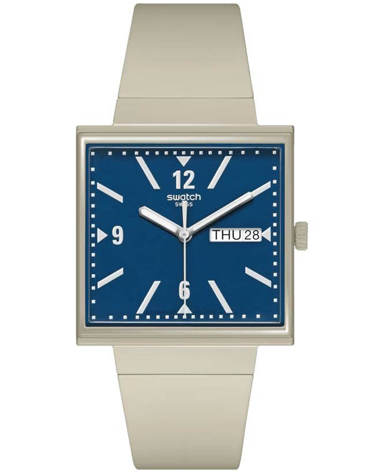 Swatch Swatch Square Bioceramic Standard SO34T700  SO34T700 кварцевые мужские часы синий циферблат, браслет биоматериал — вид спереди