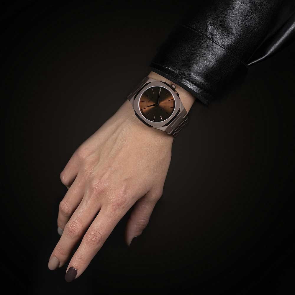 D1 Milano D1 Milano Ultra Thin UTBJ10 кварцевые мужские часы часы крупный план коричневый циферблата