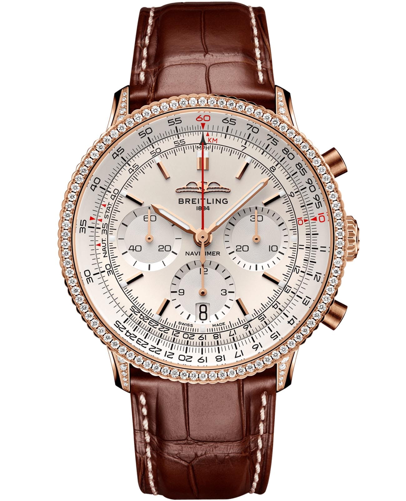 Breitling Breitling Navitimer B01 Chronograph 41 RB0139631G1P1  RB0139631G1P1 механические мужские часы синий циферблат, браслет кожаный — вид спереди