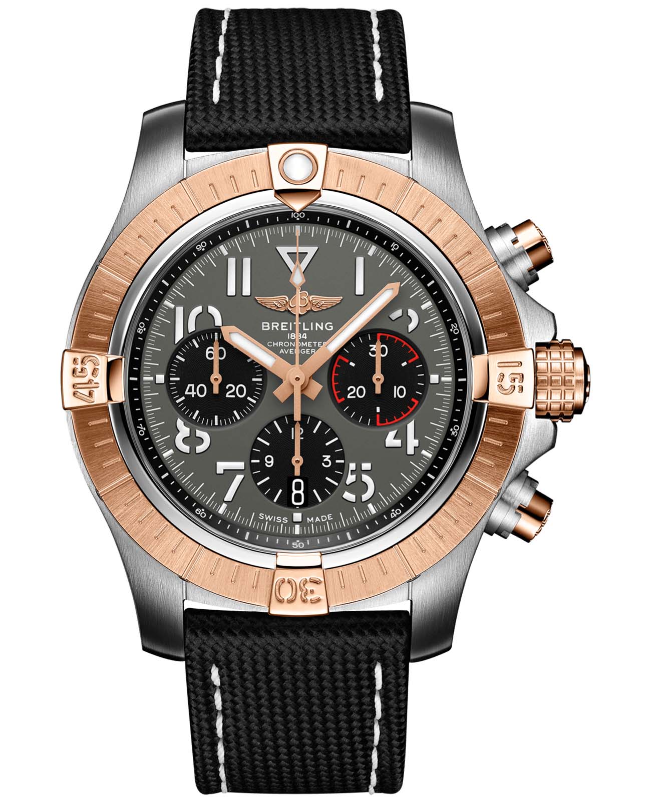 Breitling Breitling Avenger B01 Chronograph 45 UB01821A1B1X2  UB01821A1B1X2 механические мужские часы антрацитовый циферблат, браслет кожаный — вид спереди