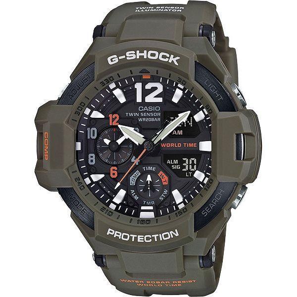 Casio Casio G-Shock GA-1100KH-3A GA GA-1100KH-3A электронные мужские часы черный циферблат, браслет пластик — вид спереди