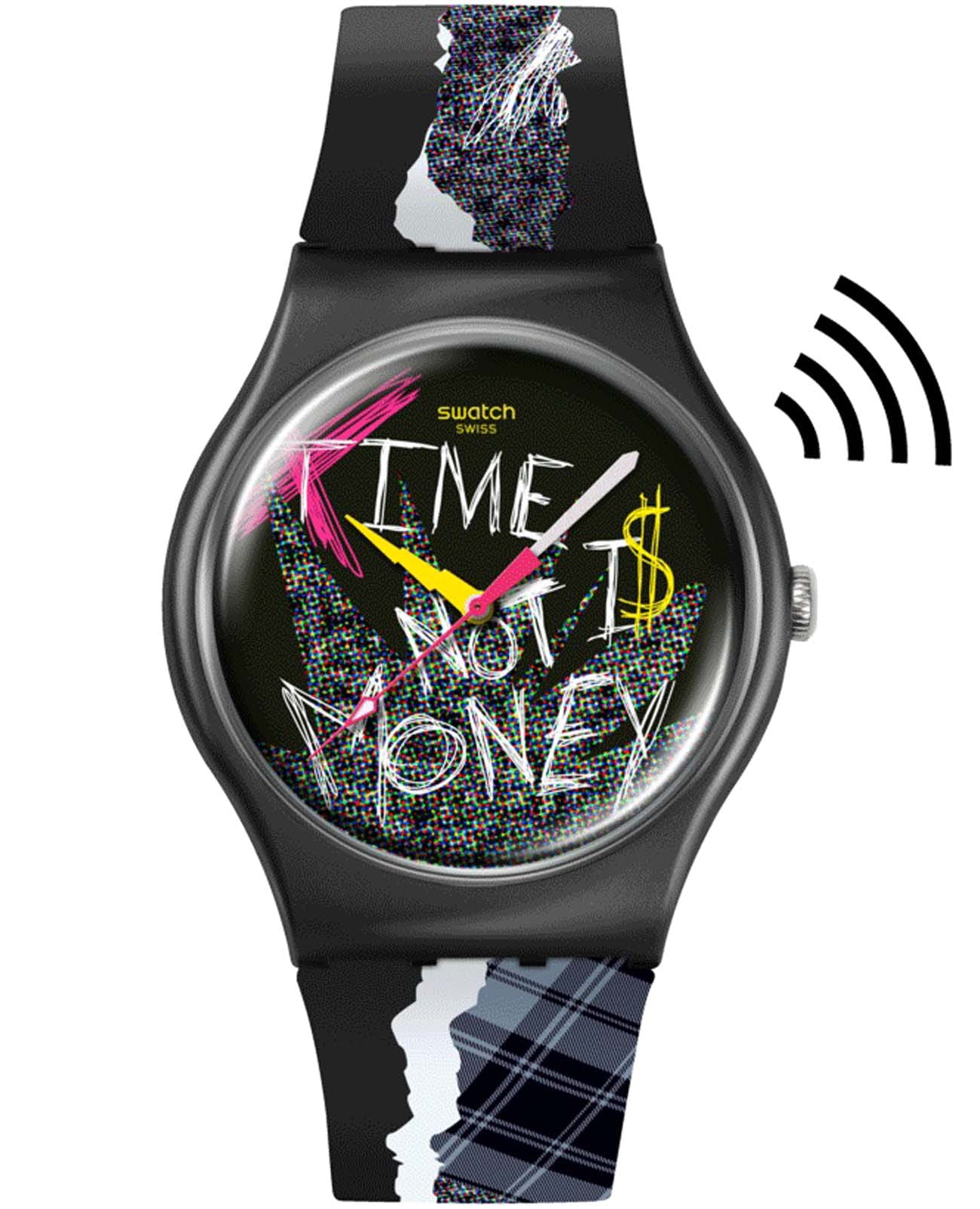 Swatch Swatch Blank Check SO32B122-5300  SO32B122-5300 кварцевые женские часы цветной циферблат, браслет силикон — вид спереди