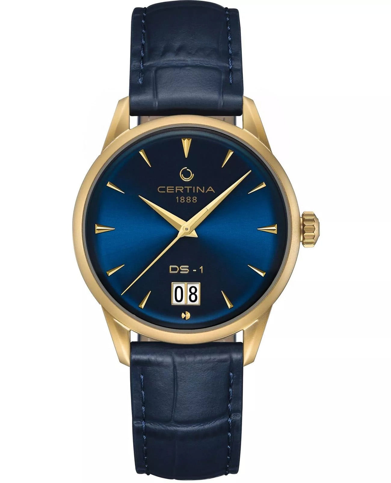Certina Certina DS-1 Big Date Powermatic 80 C029.426.36.041.00 DS 1 C0294263604100 механические мужские часы синий циферблат, браслет кожаный — вид спереди