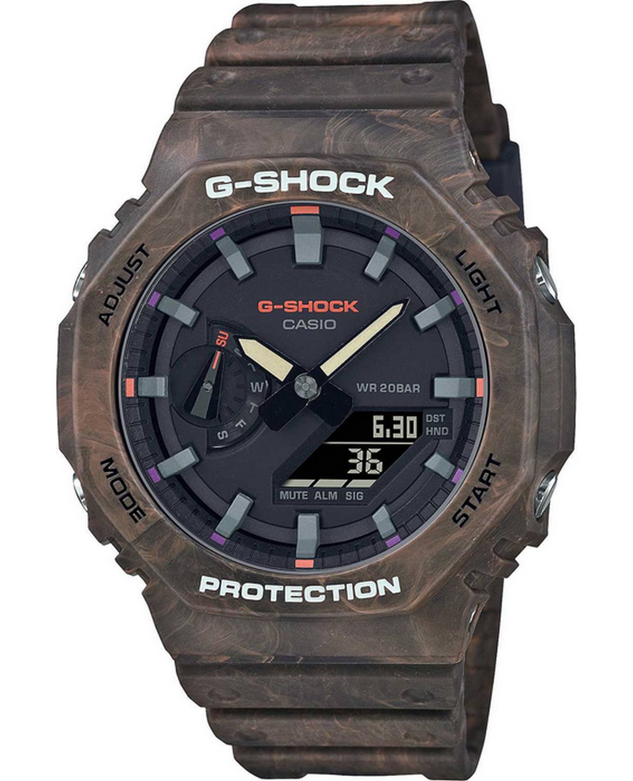 Casio Casio G-Shock GA-2100FR-5A GA-2100 GA-2100FR-5A электронные мужские часы черный циферблат, браслет пластик — вид спереди