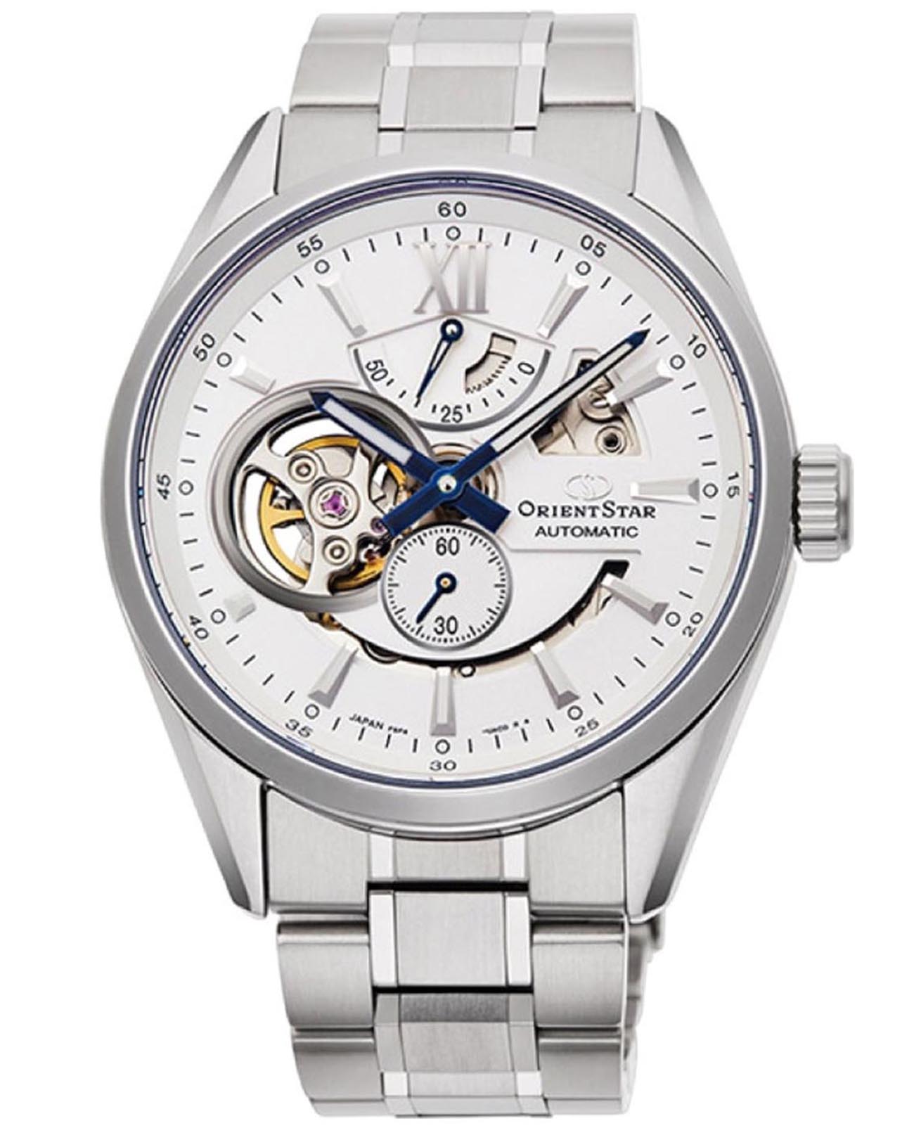Orient Orient Star RE-AV0113S (RK-AV0113S)  RE-AV0113S механические мужские часы белый циферблат, браслет нержавеющая сталь — вид спереди