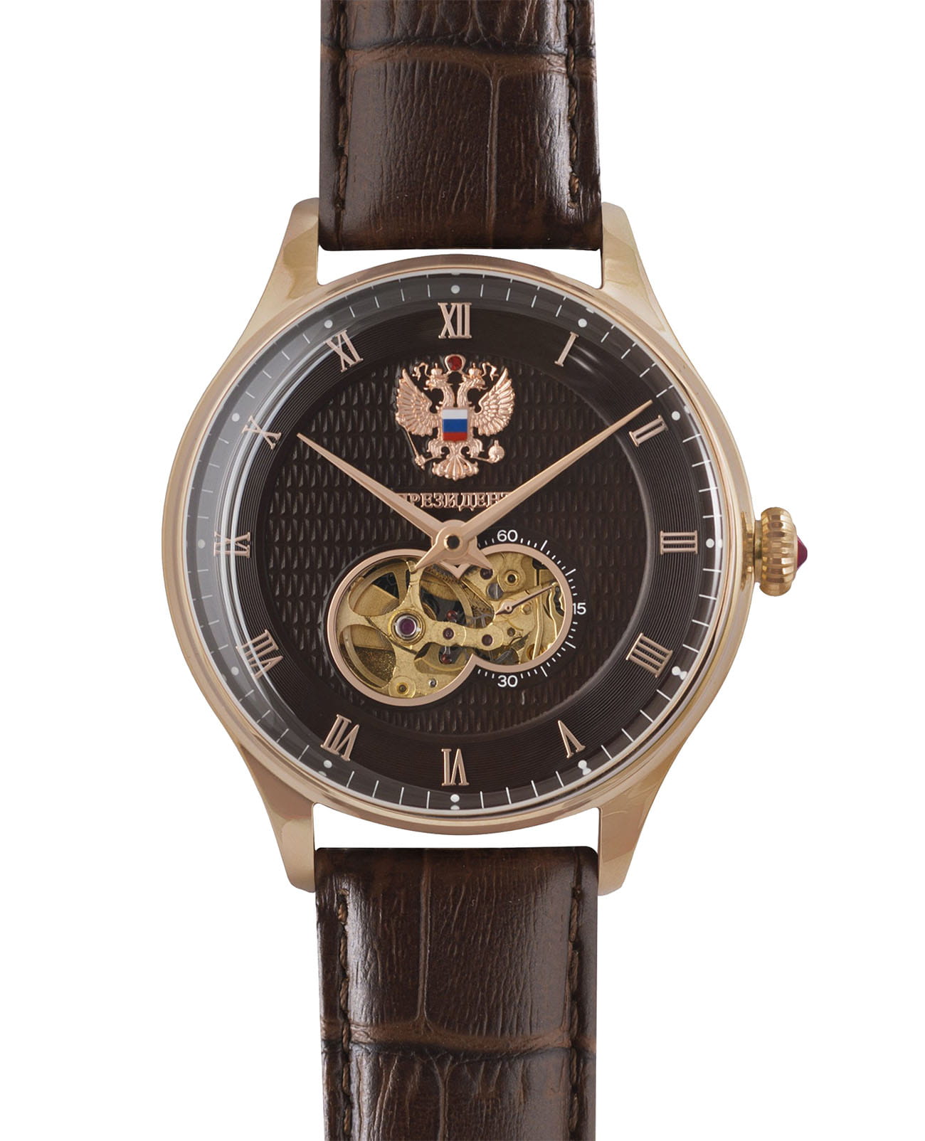 Президент Президент 6509150  6509150 механические мужские часы коричневый циферблат, браслет кожаный — вид спереди