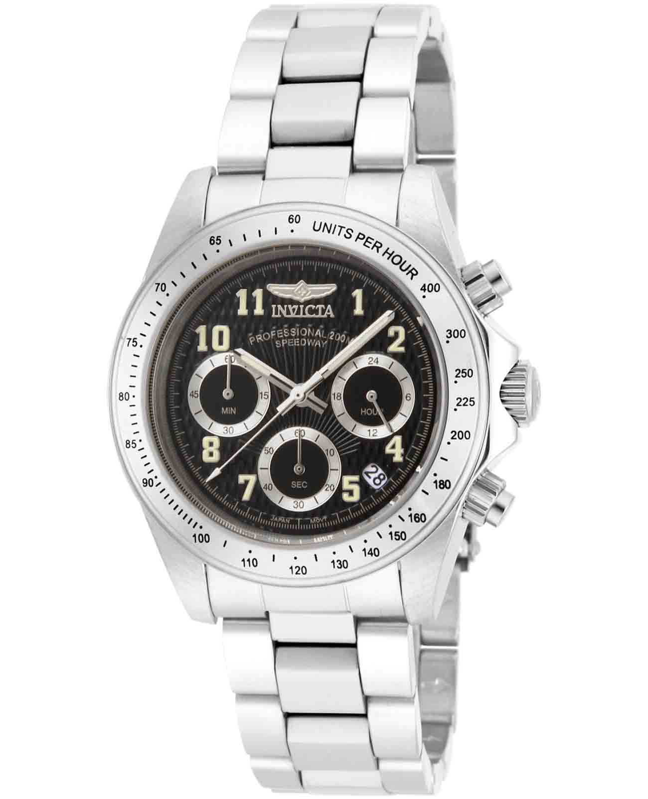 Invicta Invicta Speedway IN17025  IN17025 кварцевые мужские часы черный циферблат, браслет нержавеющая сталь — вид спереди