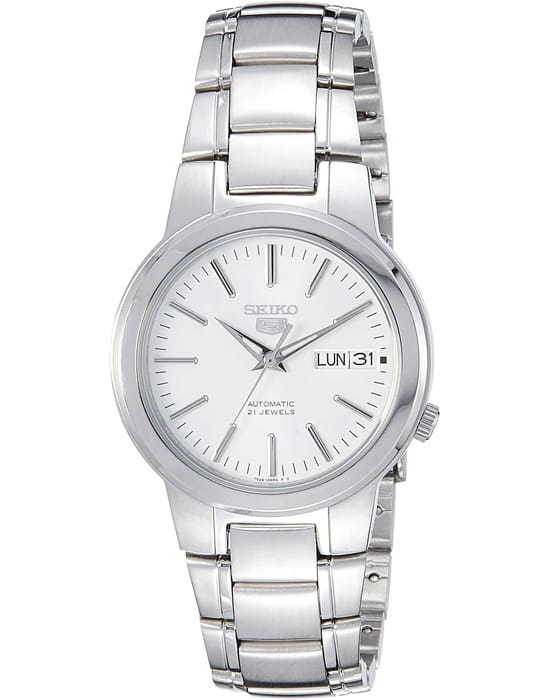 Seiko Seiko 5 Regular SNKA01K1  SNKA01K1 механические мужские часы белый циферблат, браслет нержавеющая сталь — вид спереди