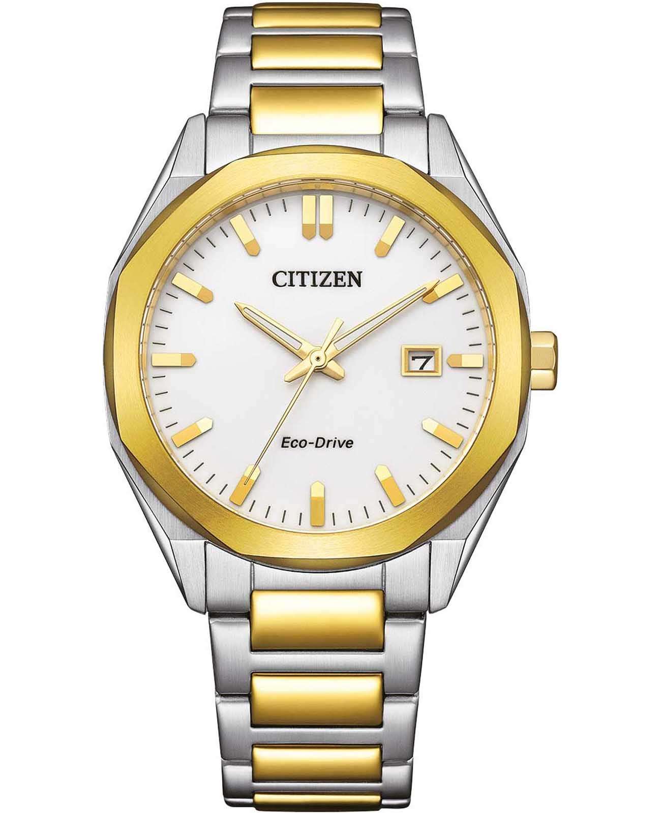 Citizen Citizen Eco-Drive BM7624-82A  BM7624-82A кварцевые мужские часы белый циферблат, браслет нержавеющая сталь с ip-покрытием — вид спереди