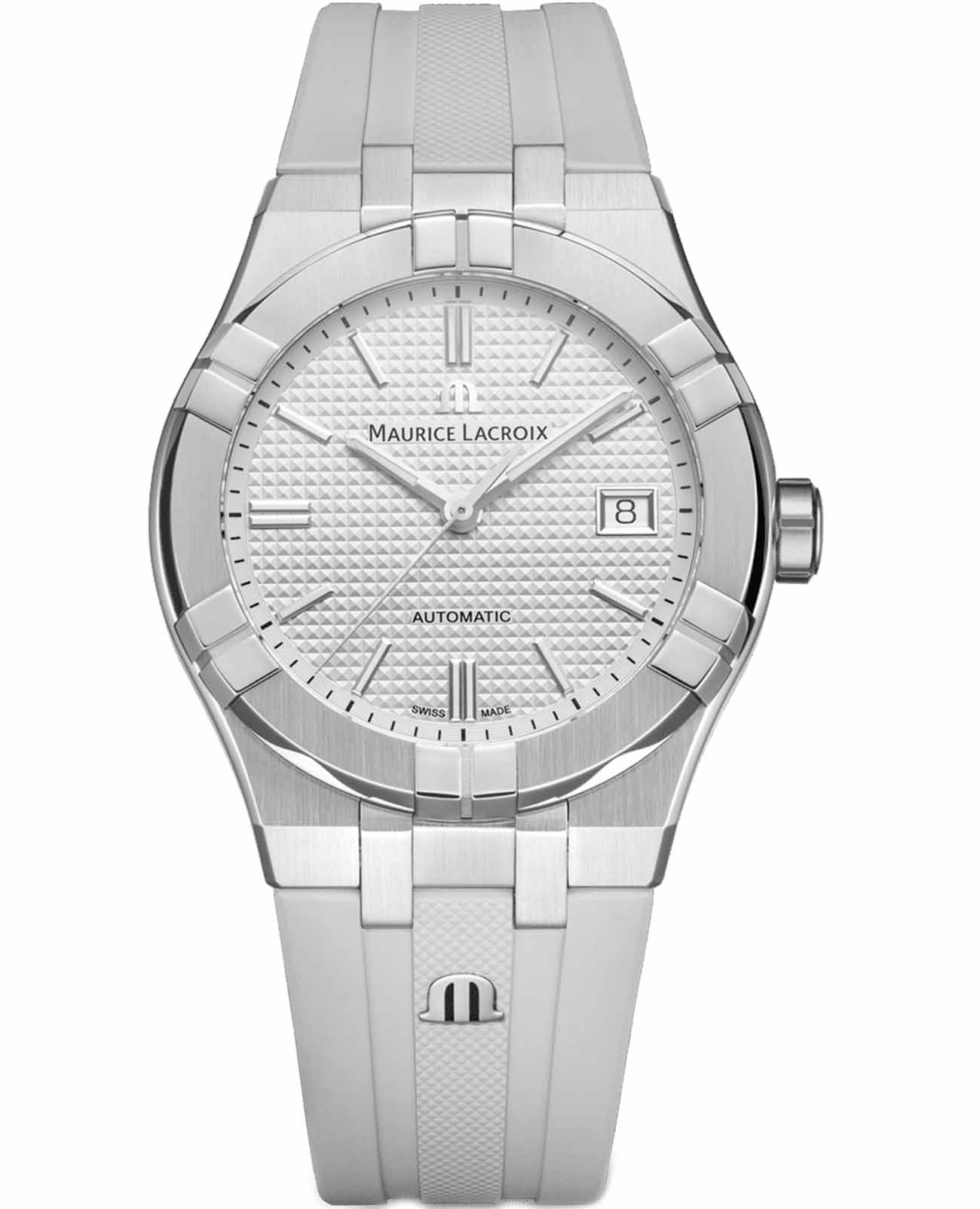 Maurice Lacroix Maurice Lacroix Aikon Automatic AI6007-SS000-130-7  AI6007-SS000-130-7 механические мужские часы серебристый циферблат, браслет каучук — вид спереди