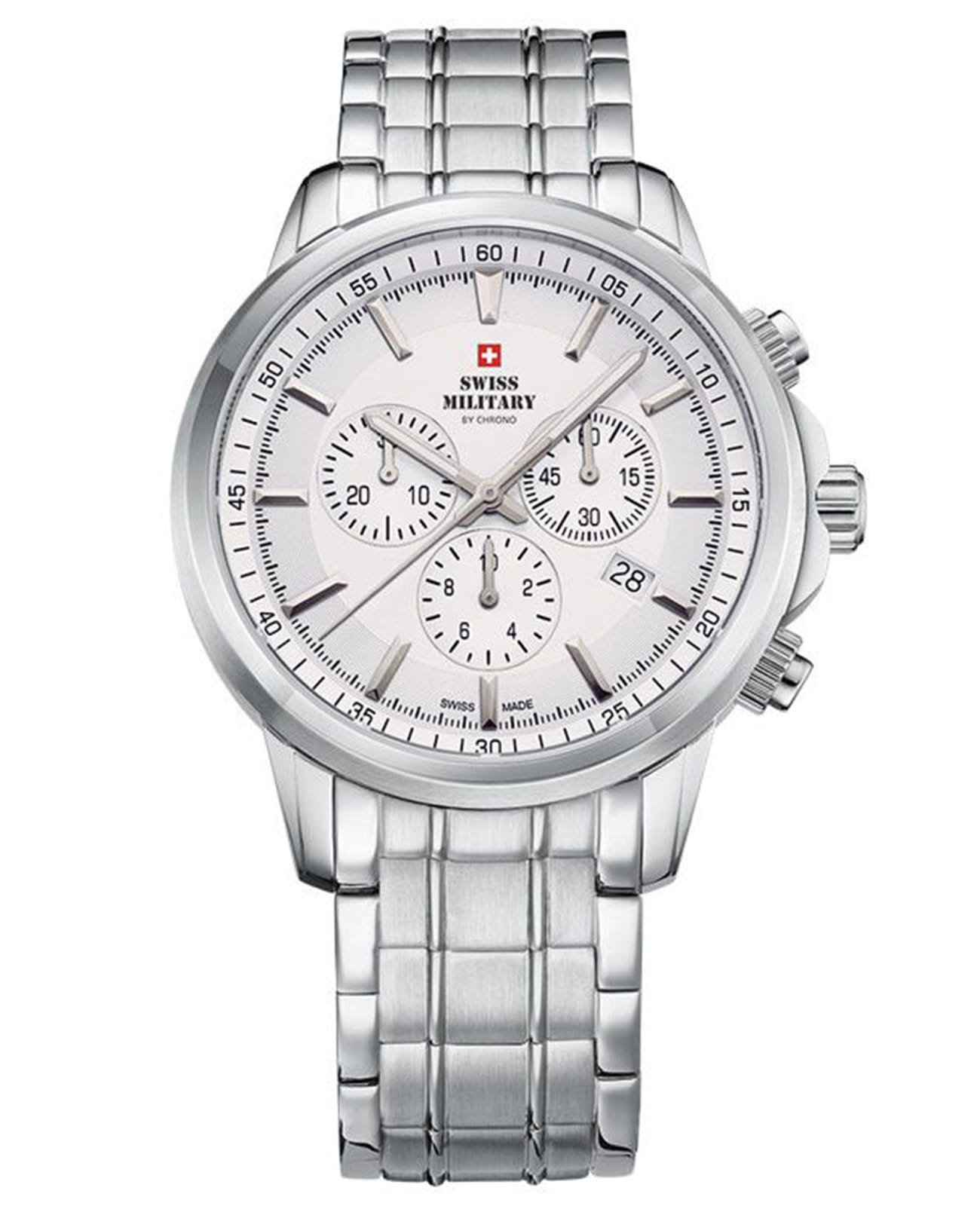 Swiss Military by Chrono Swiss Military by Chrono SM34052.02  SM34052.02 кварцевые мужские часы белый циферблат, браслет нержавеющая сталь — вид спереди