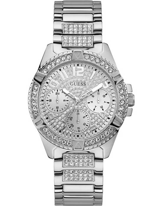 Guess Guess Sport Steel W1156L1  W1156L1 кварцевые женские часы серебристый циферблат, браслет нержавеющая сталь — вид спереди