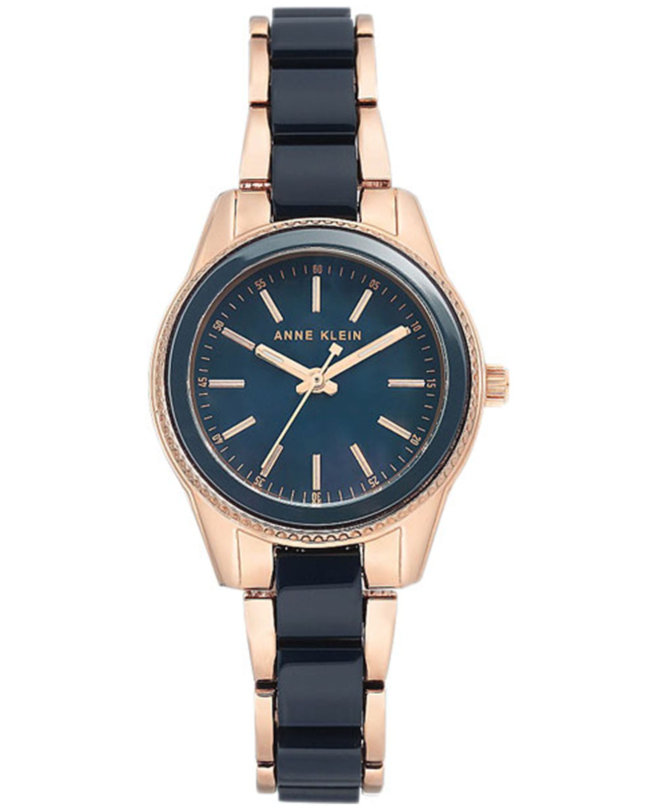 Anne Klein Anne Klein Plastic 3212NVRG  3212NVRG кварцевые женские часы синий циферблат, браслет сталь c pvd покрытием + пластик — вид спереди