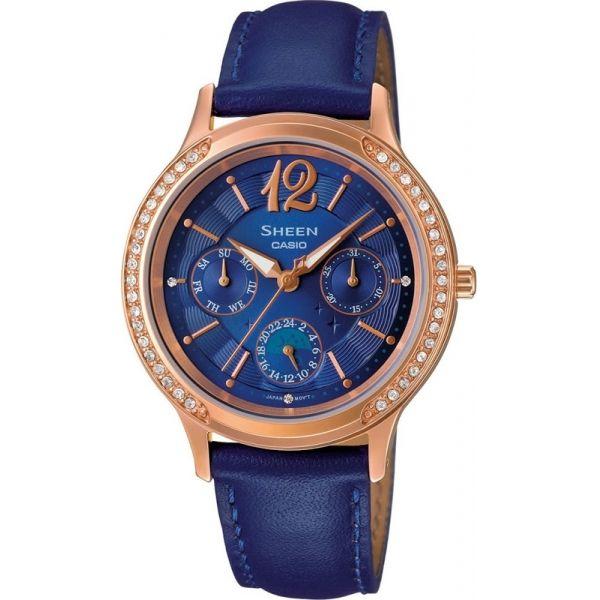 Casio Casio Sheen SHE-3030GL-2A  SHE-3030GL-2A кварцевые женские часы синий циферблат, браслет кожа + текстиль — вид спереди