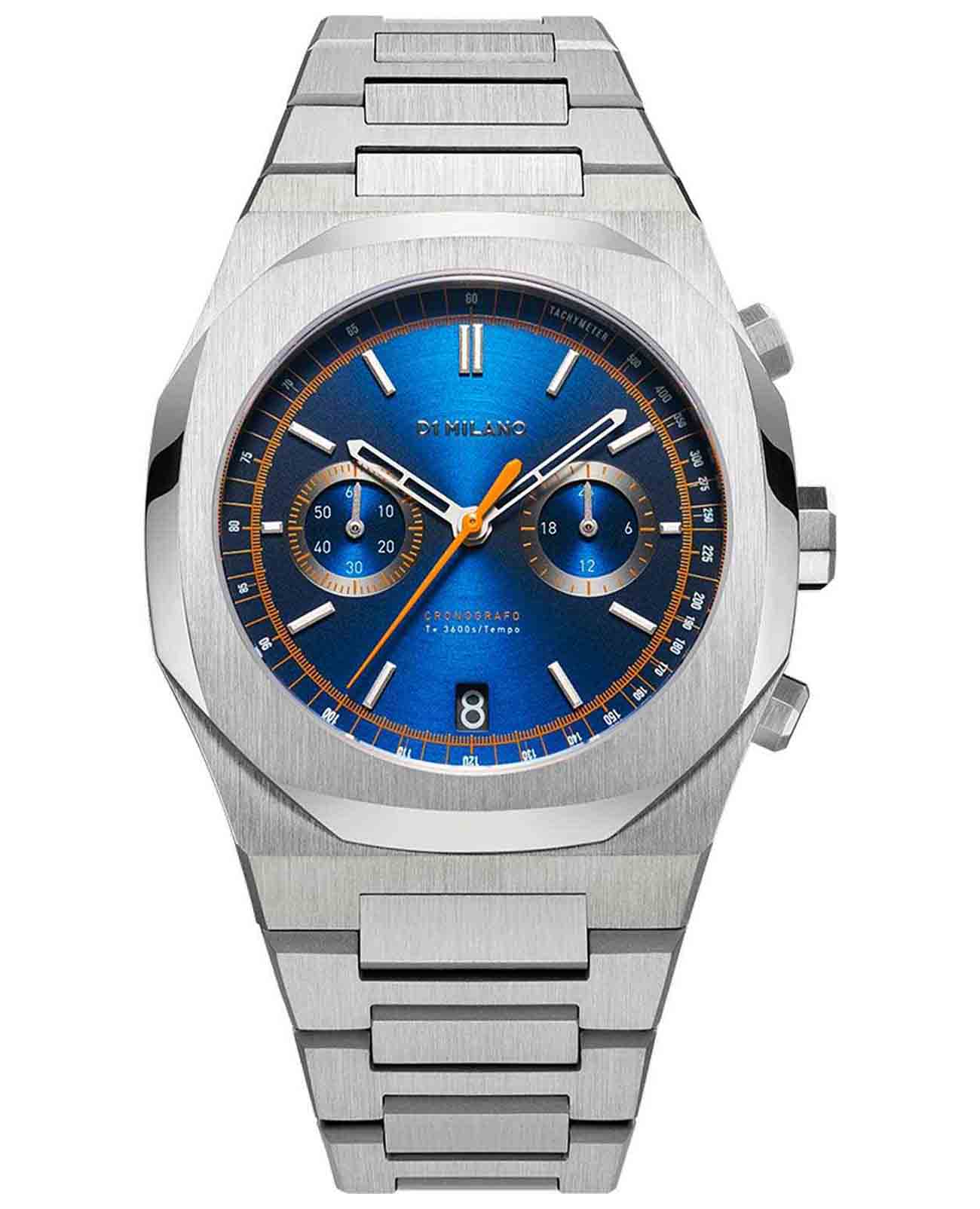 D1 Milano D1 Milano Cronografo CHBJ09  CHBJ09 кварцевые мужские часы синий циферблат, браслет нержавеющая сталь — вид спереди