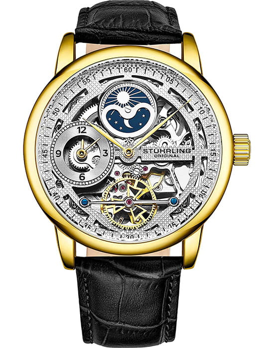 Stuhrling Stuhrling Legacy 3917.2  3917.2 механические мужские часы серебристый циферблат, браслет кожаный — вид спереди