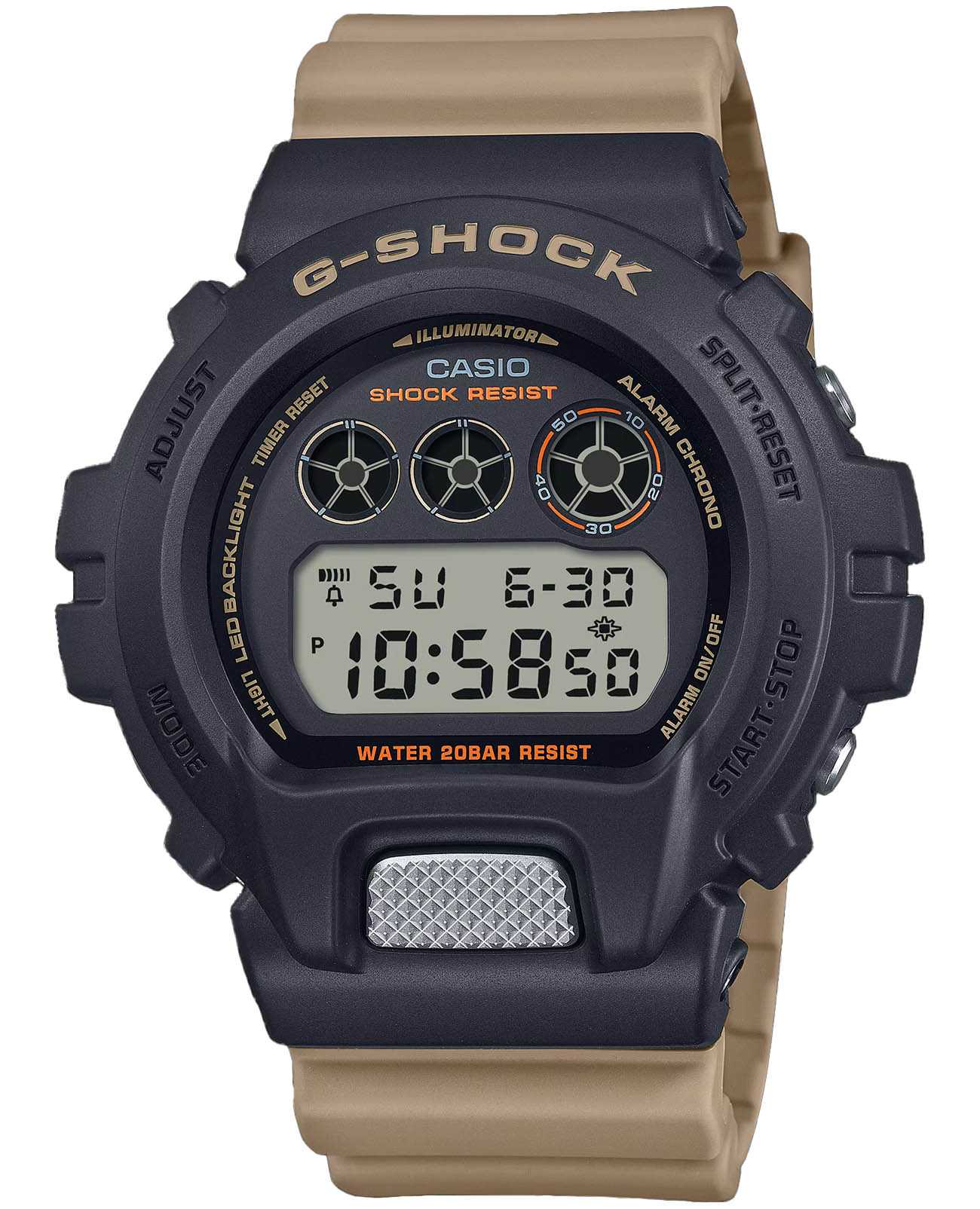 Casio Casio G-Shock DW-6900TU-1A5DR (DW-6900TU-1A5)  DW-6900TU-1A5DR электронные мужские часы черный циферблат, браслет пластик — вид спереди