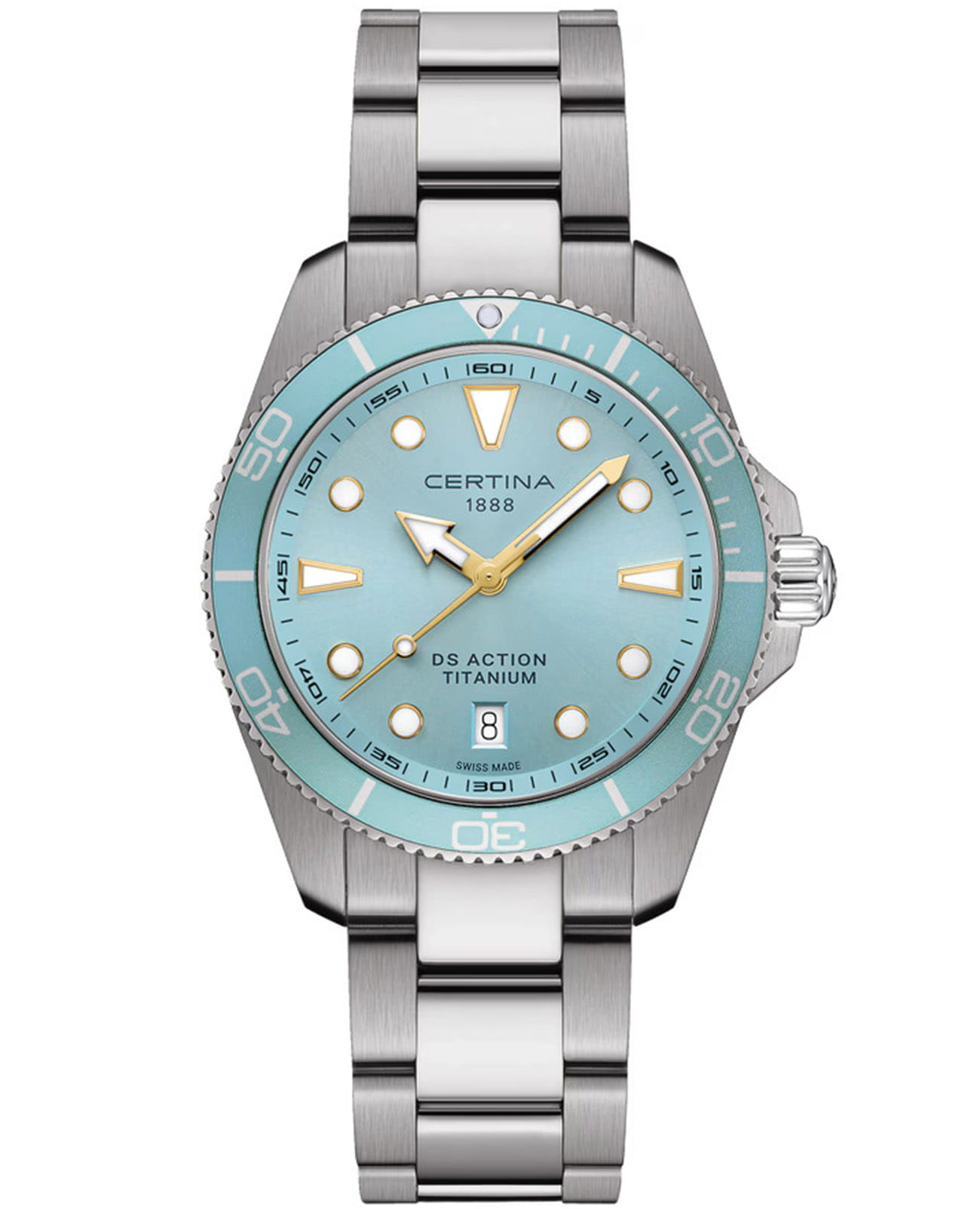 Certina Certina DS Action C048.410.44.351.00 DS Action C0484104435100 кварцевые мужские часы синий циферблат, браслет титановый — вид спереди