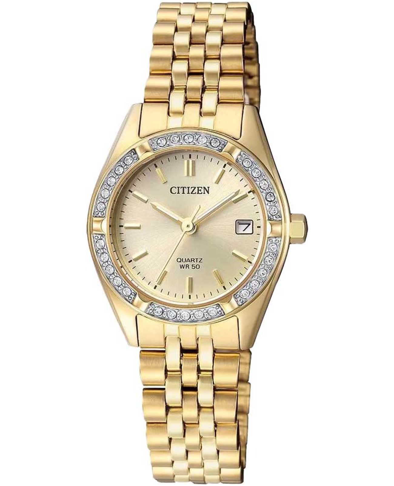 Citizen Citizen Elegance EU6062-50P  EU6062-50P кварцевые женские часы шампань циферблат, браслет нержавеющая сталь с pvd-покрытием — вид спереди