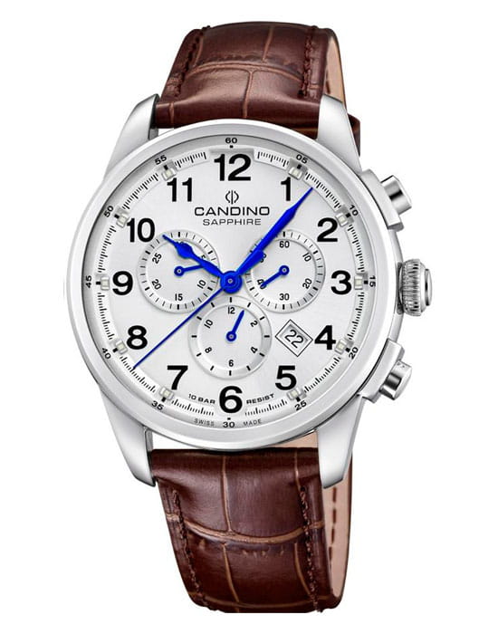 Candino Candino Chronograph C4745/1  C4745/1 кварцевые мужские часы белый циферблат, браслет кожаный — вид спереди
