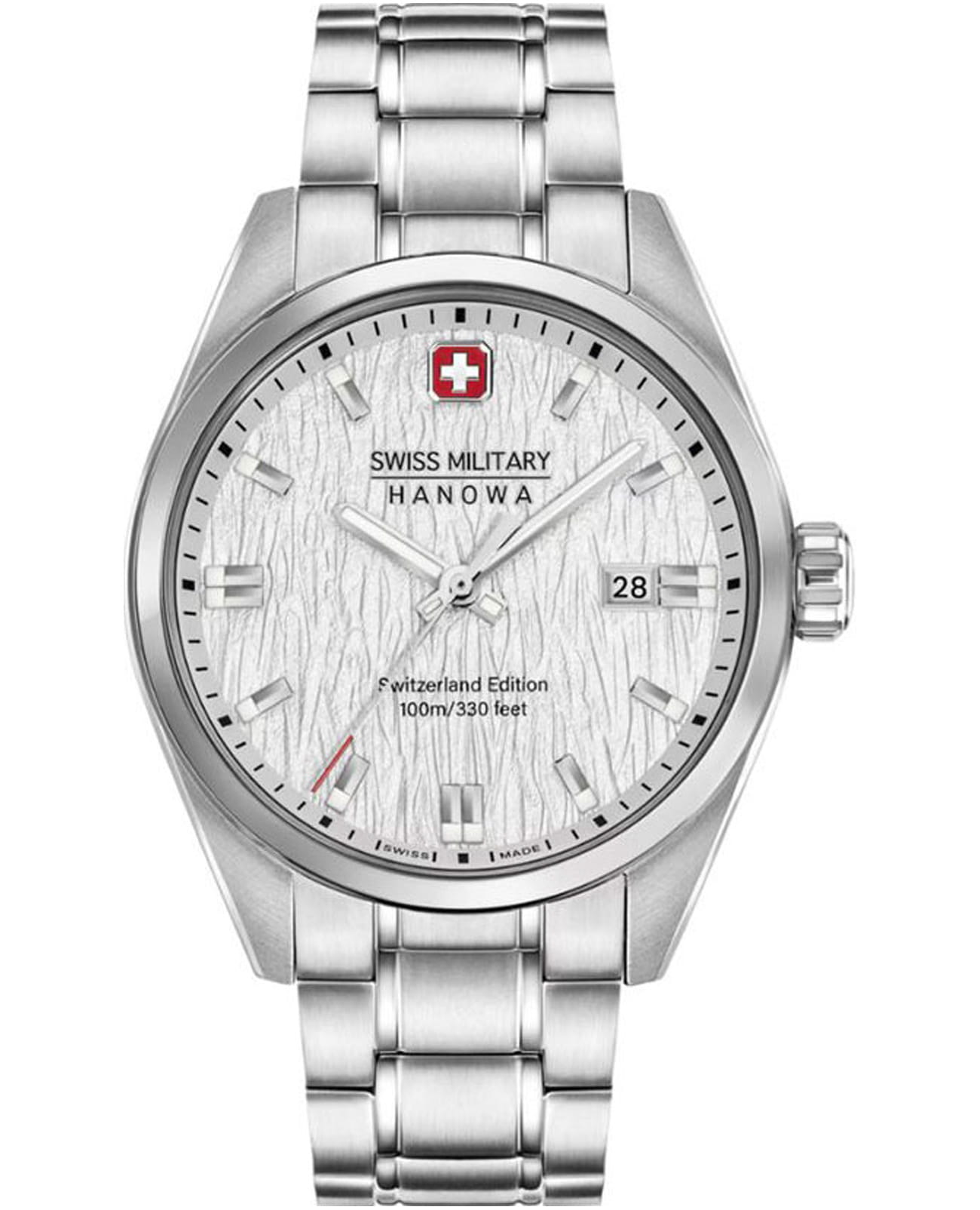 Swiss Military Hanowa Swiss Military Hanowa Helvetica SMWGH0004601  SMWGH0004601 кварцевые мужские часы серебристый циферблат, браслет нержавеющая сталь — вид спереди